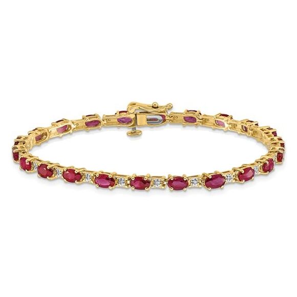 4.60 Carat (ctw) Ruby Bracelet in 10K Yellow Gold with Accent Diamonds - Picture 1 of 4